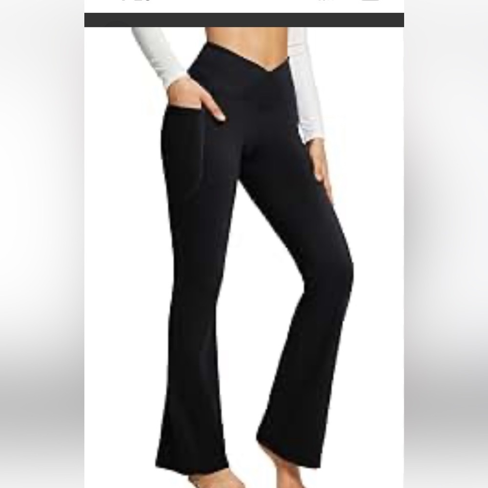 BALEAF trendy women’s crossover high waist flare leggings yoga pants.
